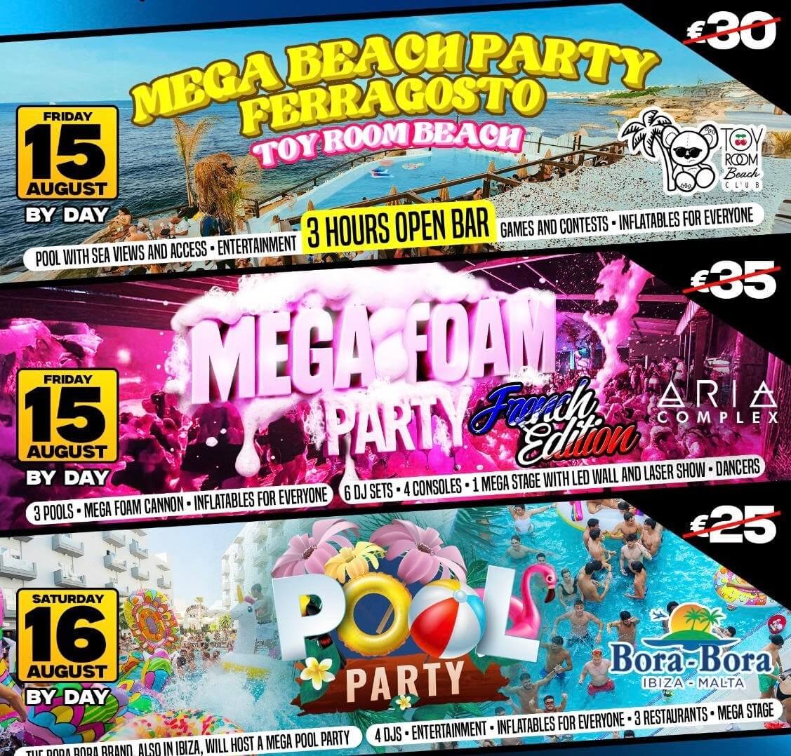 mega pack ferragosto malte malta soirée juicyevent flyer
